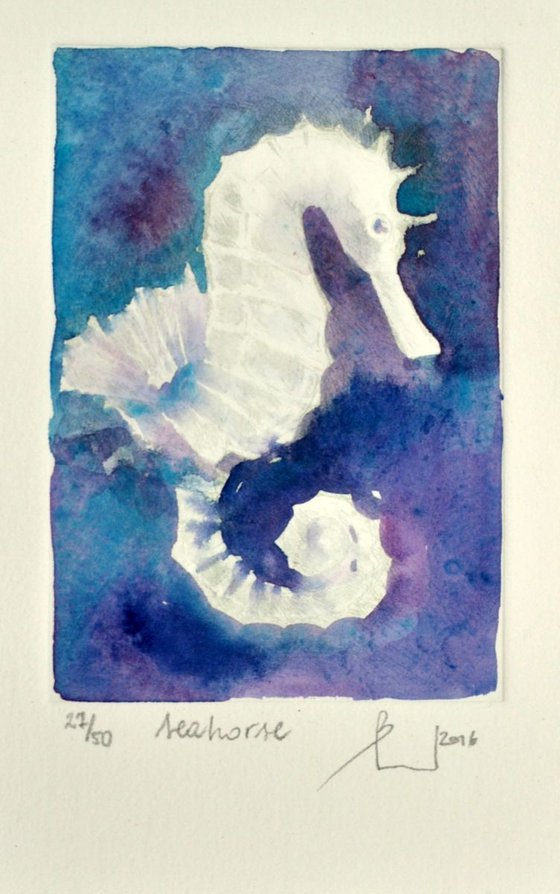 SEAHORSE etching and finishing touch of watercolor