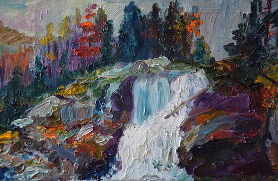 Oil painting November in mountains High Tatras