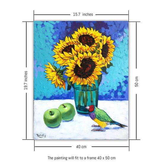 Sunflowers and gouldian finch