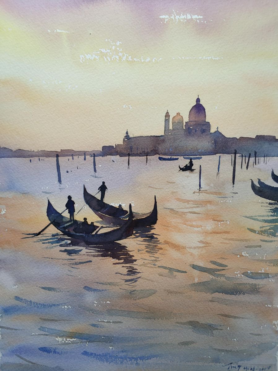 Impressionistic Landscape Watercolour By Jing Chen, 11 X 15, Venice 10, Original Artwork