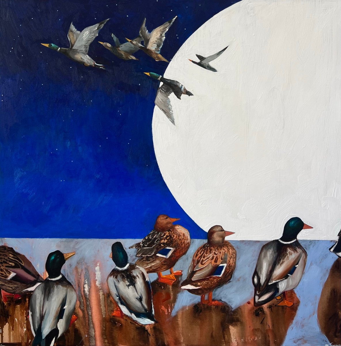 Photorealistic Animal Oil Painting By Elizaveta Pugacheva, 39 X 39, Waxing Moon, Original Artwork