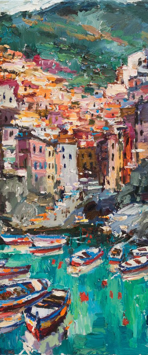 Riomaggiore, Cinque terre, Italy - Landscape painting by Anastasiia Valiulina