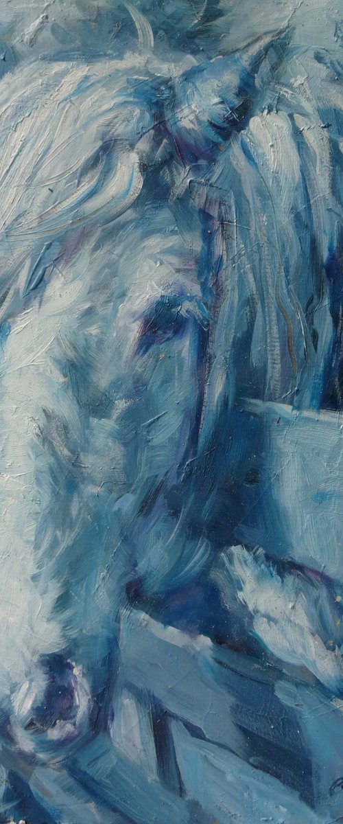 "Horse in Blue.". Oil painting on cardboard.27x38cm by Gerry Miller