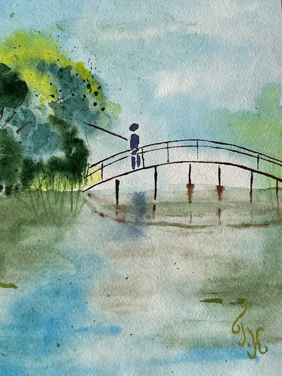 Fishing Watercolor Painting