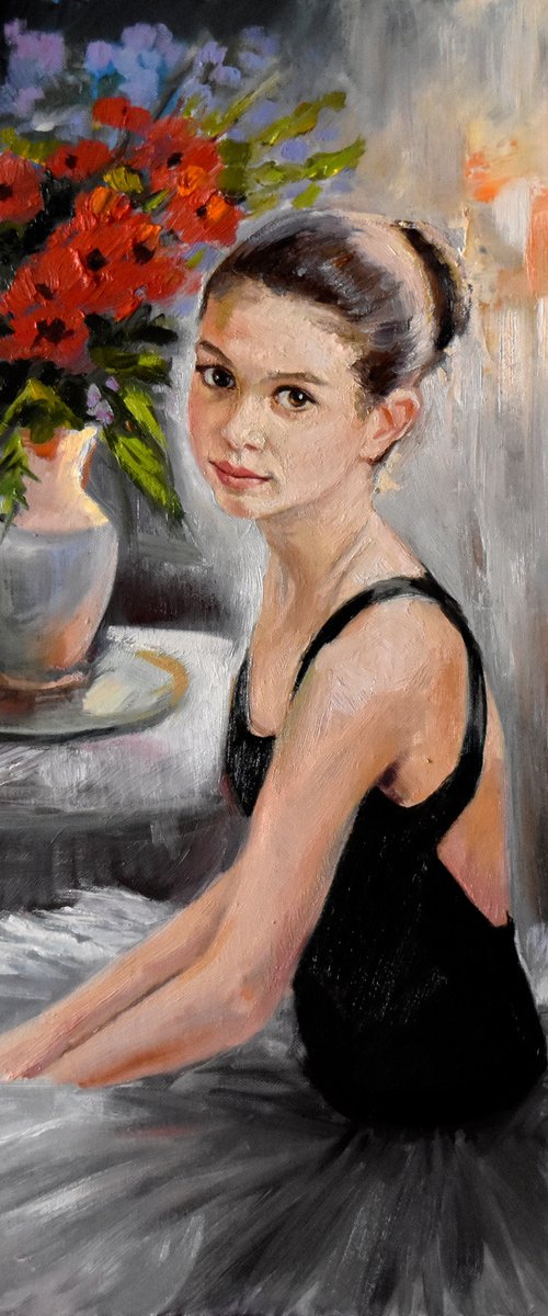 A small ballerina with red poppies by Serghei Ghetiu