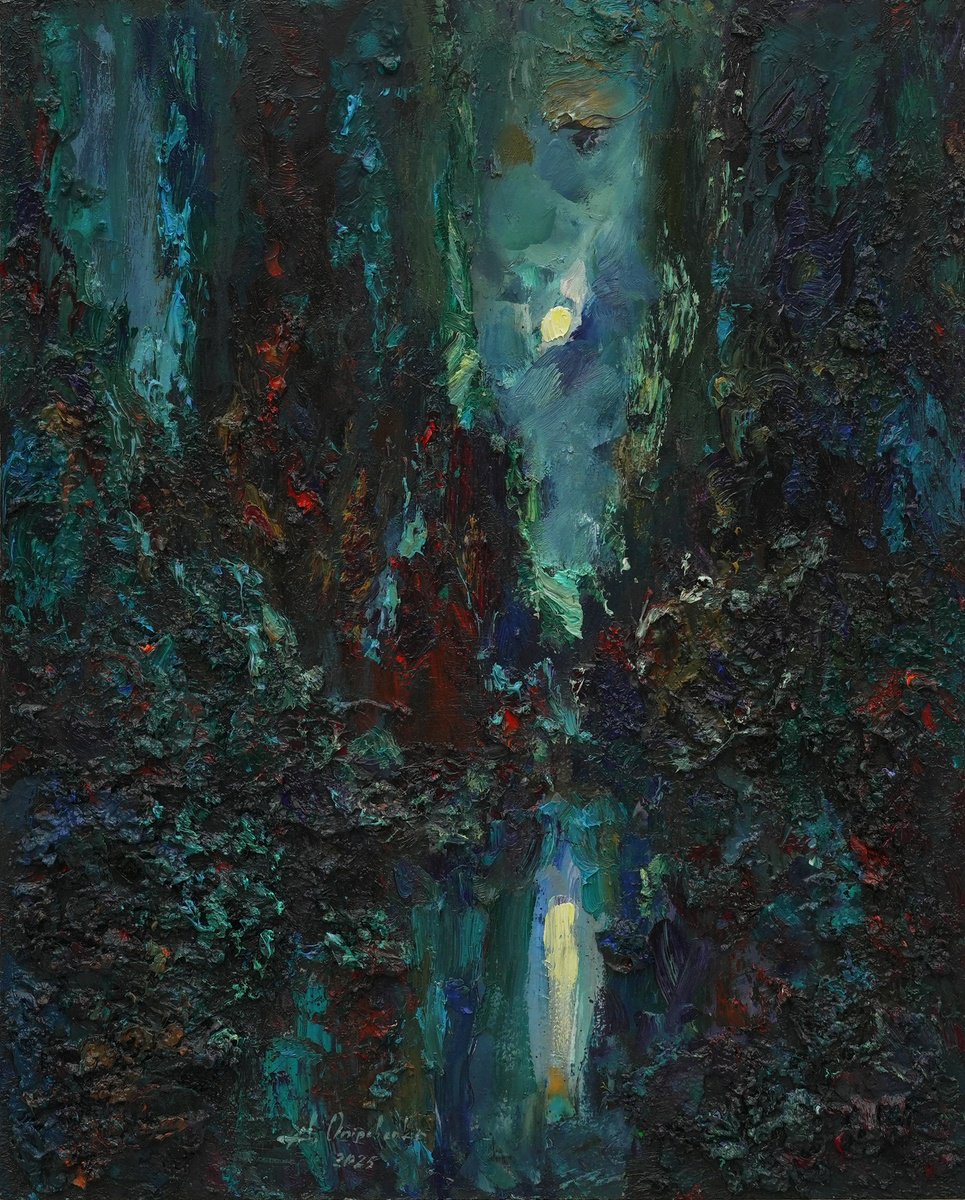 Impressionistic Landscape Oil Painting By Alisa Onipchenko-Cherniakovska, 16 X 20, Night Vision, Original Artwork