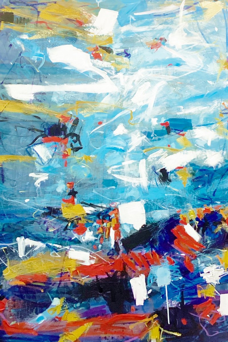 Organic Abstract Painting By Irene Wilkes, 39 X 59, The Swimming Party : Poolside, Original Artwork