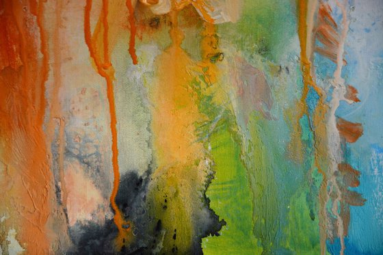All The Little Wonders - Large abstract painting, green orange painting, abstract art