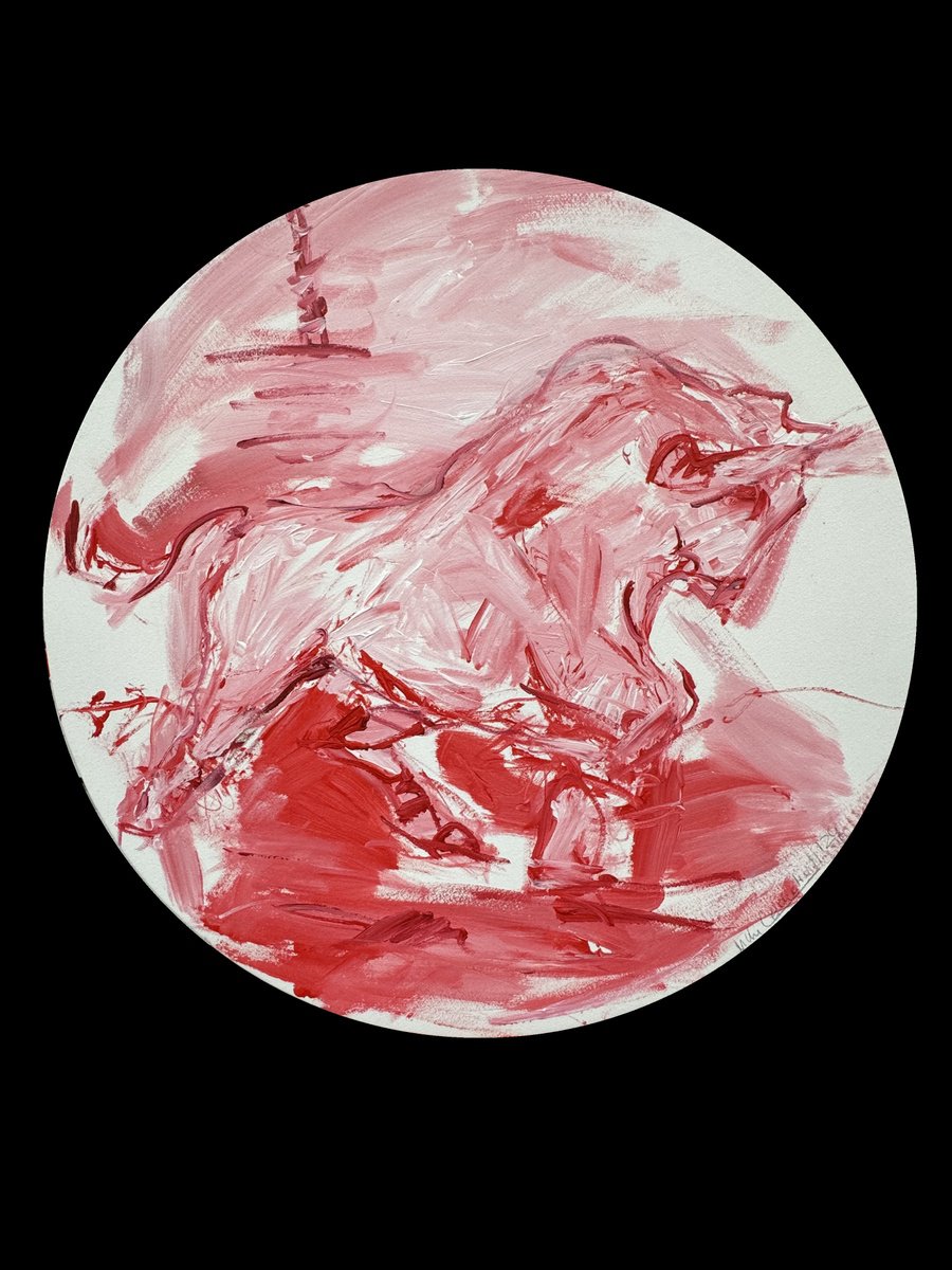 Expressive Animal Acrylic Painting By Nicole Leidenfrost, 28 X 28", Energie In Rot, Original Artwork