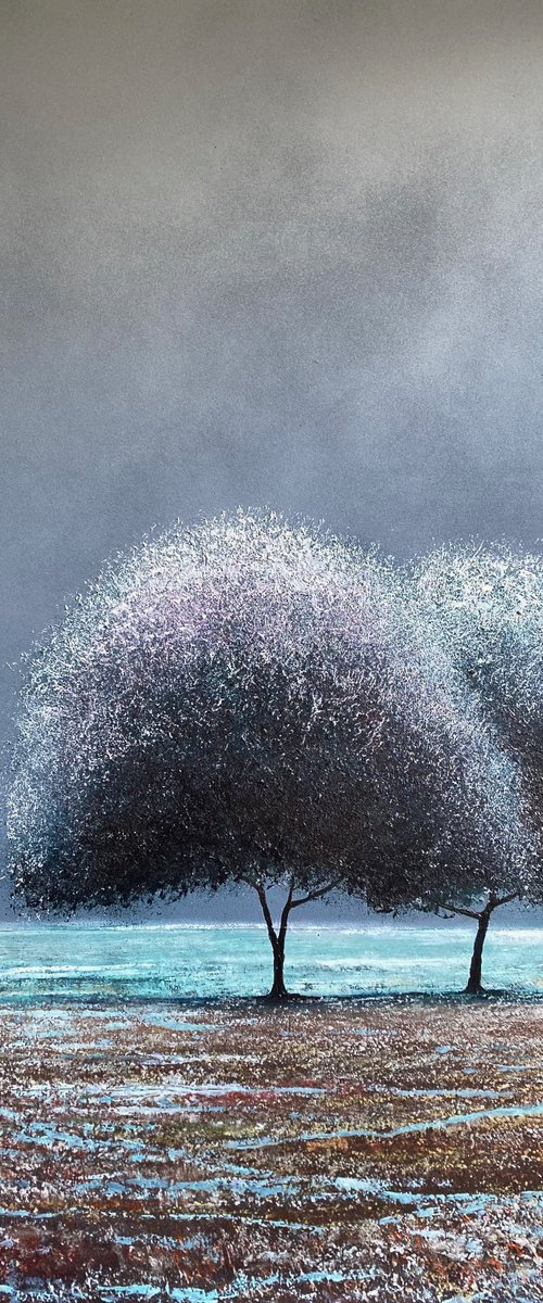2 Trees Quiet Snow by Simon Jones