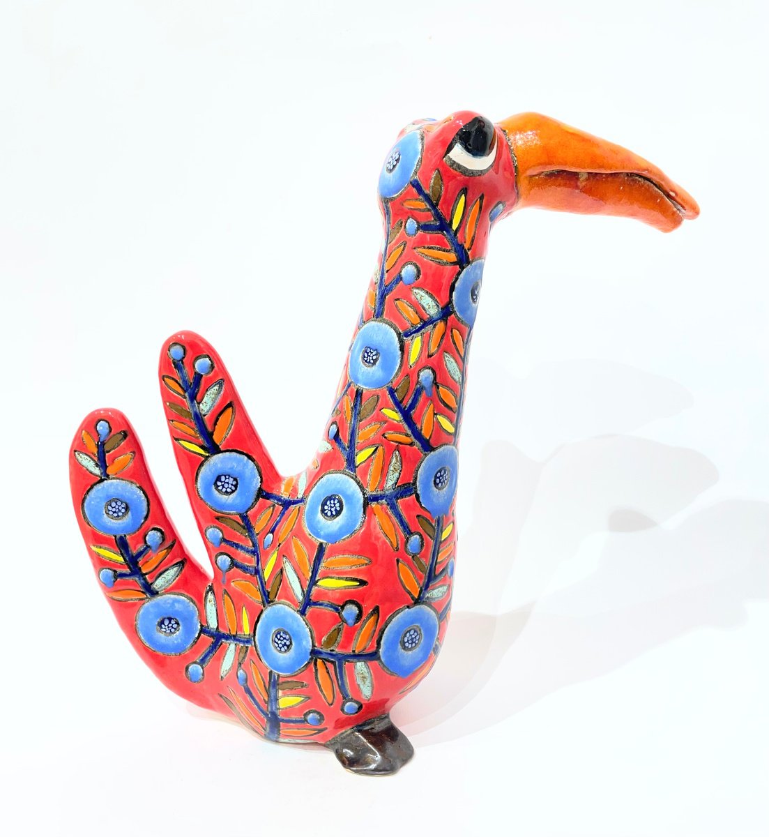 Expressive Animal Clay Sculpture By Viktor Zuk, 16 X 14", The Early Bird