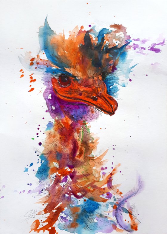 Emu / FROM THE SERIES OF EXPRESSIVE ANIMAL PORTRAITS / ORIGINAL PAINTING