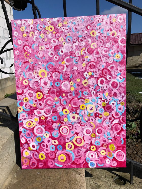 Pink mosaic, abstract pink painting