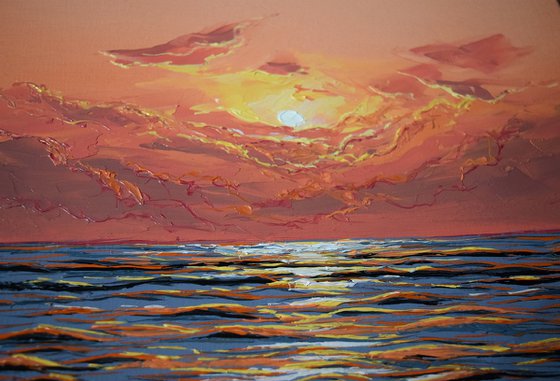 "Sweet Morning " 50 x 35 cm, Ready To Hang/ seascape/ sunset/sunrise/realism / photorealism/ romantic/ impressionism