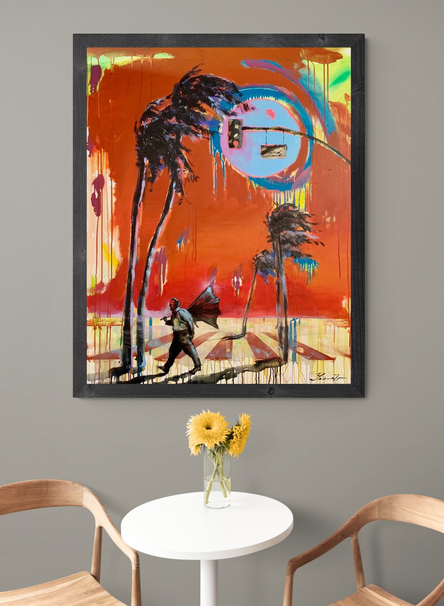 Big painting - Against the wind - Palms - Sunset - Urban - 2022 by Yaroslav Yasenev