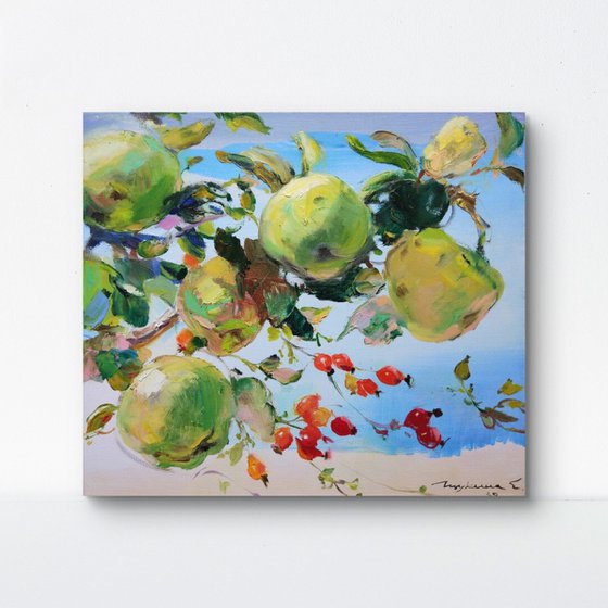 Branches of quince and rose hips