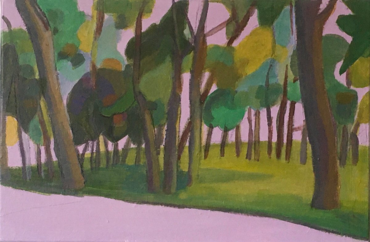 Impressionistic Landscape Acrylic Painting By Chihiro Kinjo, 18 X 12, Near The National Stud-3, Original Artwork