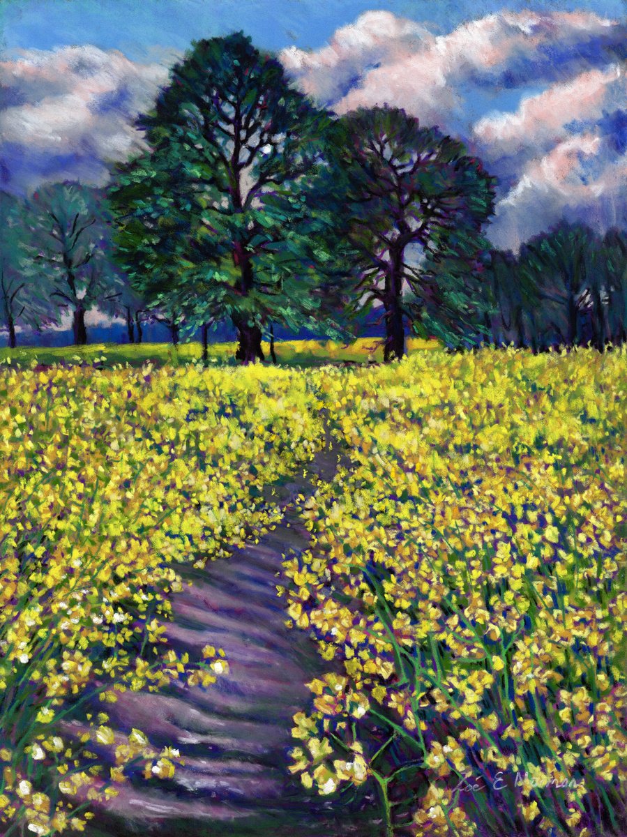 Impressionistic Pastel Drawing , Spring Fields By Zoe Elizabeth Norman, 12 X 16, Artwork For Sale On Artfinder