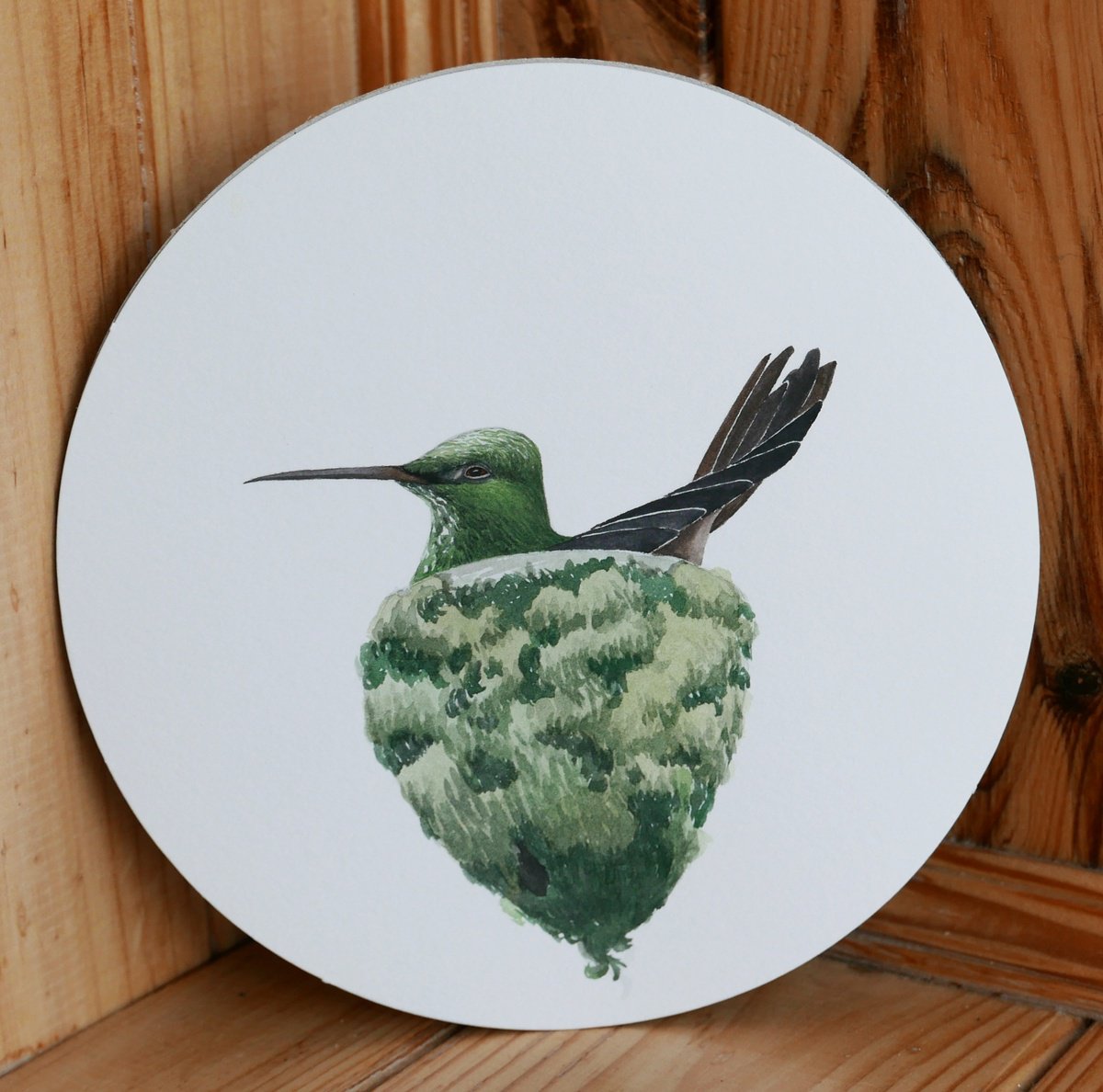 Green hummingbird Round art by Karina Danylchuk