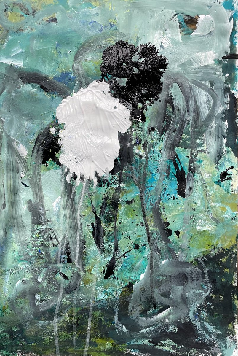 Organic Abstract Acrylic Painting By Christel Haag, 15 X 21, Wo Sind Deine Wurzeln, Original Artwork