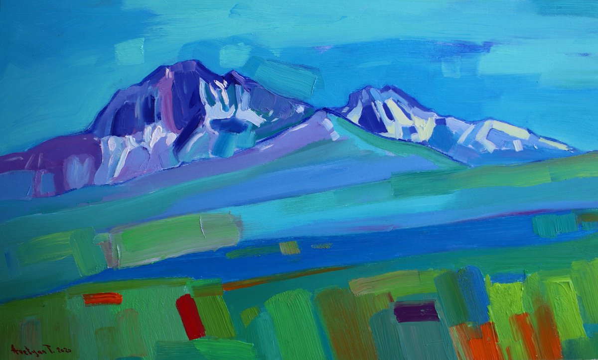 Impressionistic Landscape Oil Painting By Tigran Avetyan, 30 X 18", Mount Aragats, Original Artwork