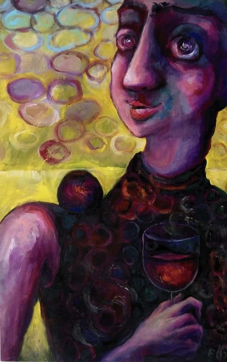 Expressive Portrait Acrylic Painting By Elisheva Nesis, 20 X 31, Lady Of Plums, Original Artwork