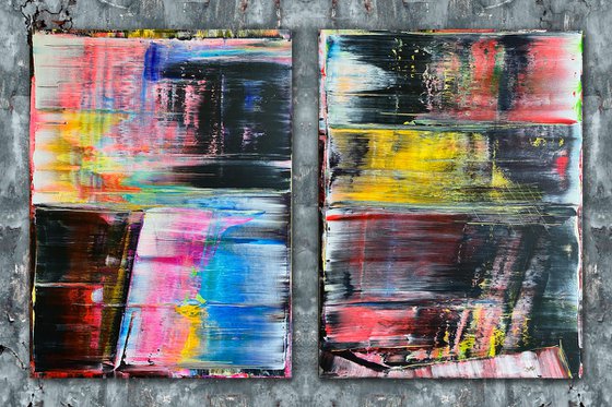 "Bring It In For The Real Thing" - Save As A Series - Original PMS Large Abstract Acrylic Painting Diptych On Canvas - 60" x 40"