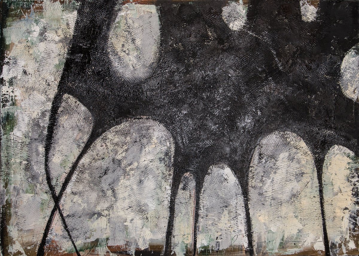 Abstract Oil Painting By Matteo Cecchinato, 28 X 20", Demons Ii, Original Artwork