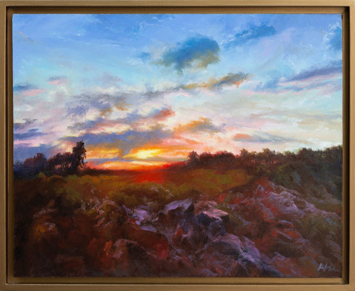 Impressionistic Landscape Oil Painting By Oleksii Vylusk, 21 X 17", Evening 09, Original Artwork