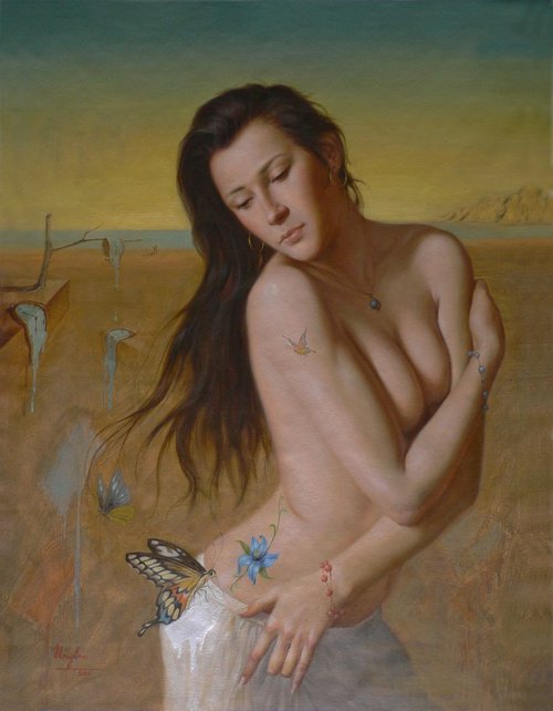 Female nude and butterfly #16-1-25-07 by Hongtao Huang
