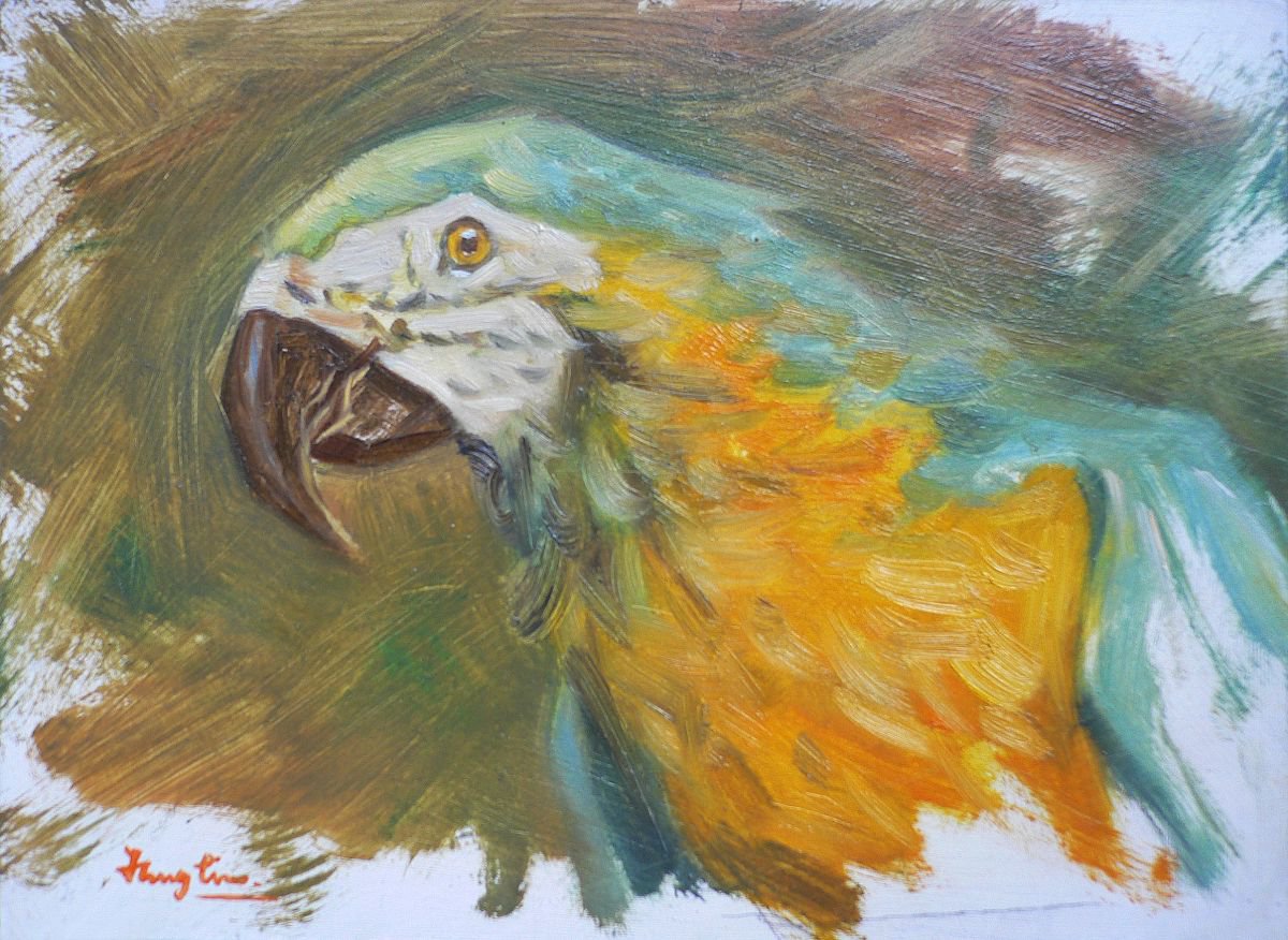 Oil paintingl animal art PARROT #16-4-18-01 by Hongtao Huang