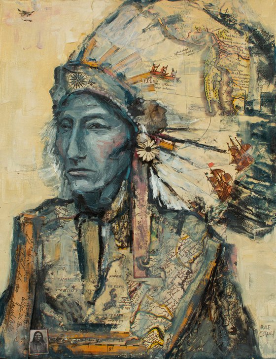 Native American Chief mixed media painting