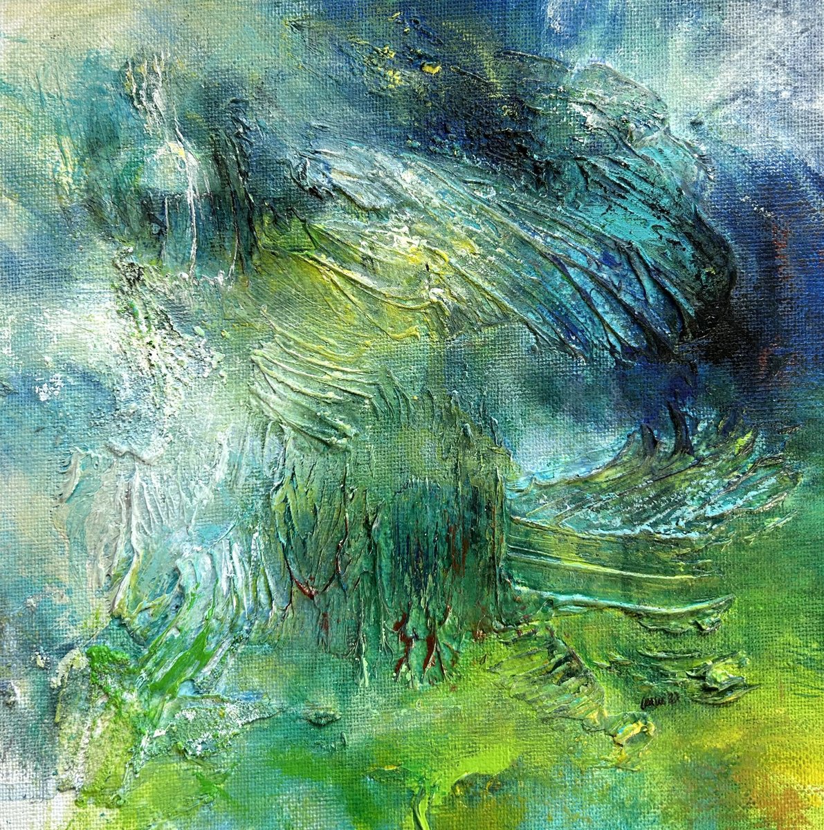 Organic Abstract Painting By Katja Wittmer, 8 X 8", Aqua Vii, Original Artwork