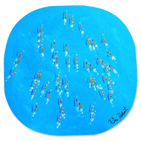 Swimmers 390 race start in deep blue sea. life joy Painting by Ruben Abstract