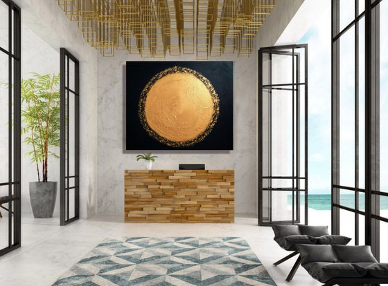 The Light Inside of Me - XL Large, Textured abstract art – Expressions of energy and light - Black & Gold Art. READY TO HANG!