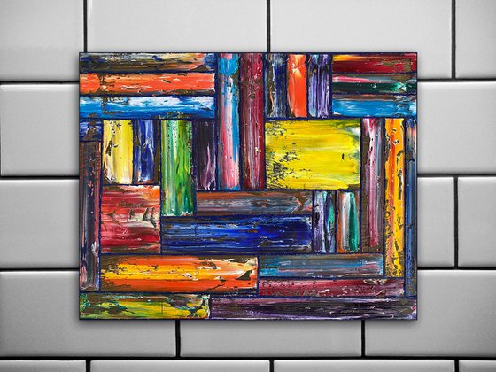 "Mini Technicolor" - Original PMS Abstract Textured Oil Painting on Canvas, 20 x 16 inches