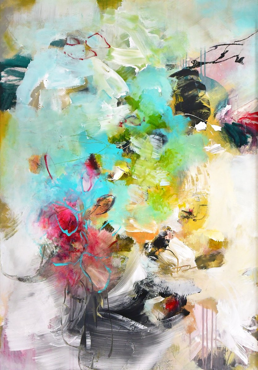Expressive Abstract Acrylic Painting By Kirsten Handelmann, 35 X 51", Close To You, Original Artwork