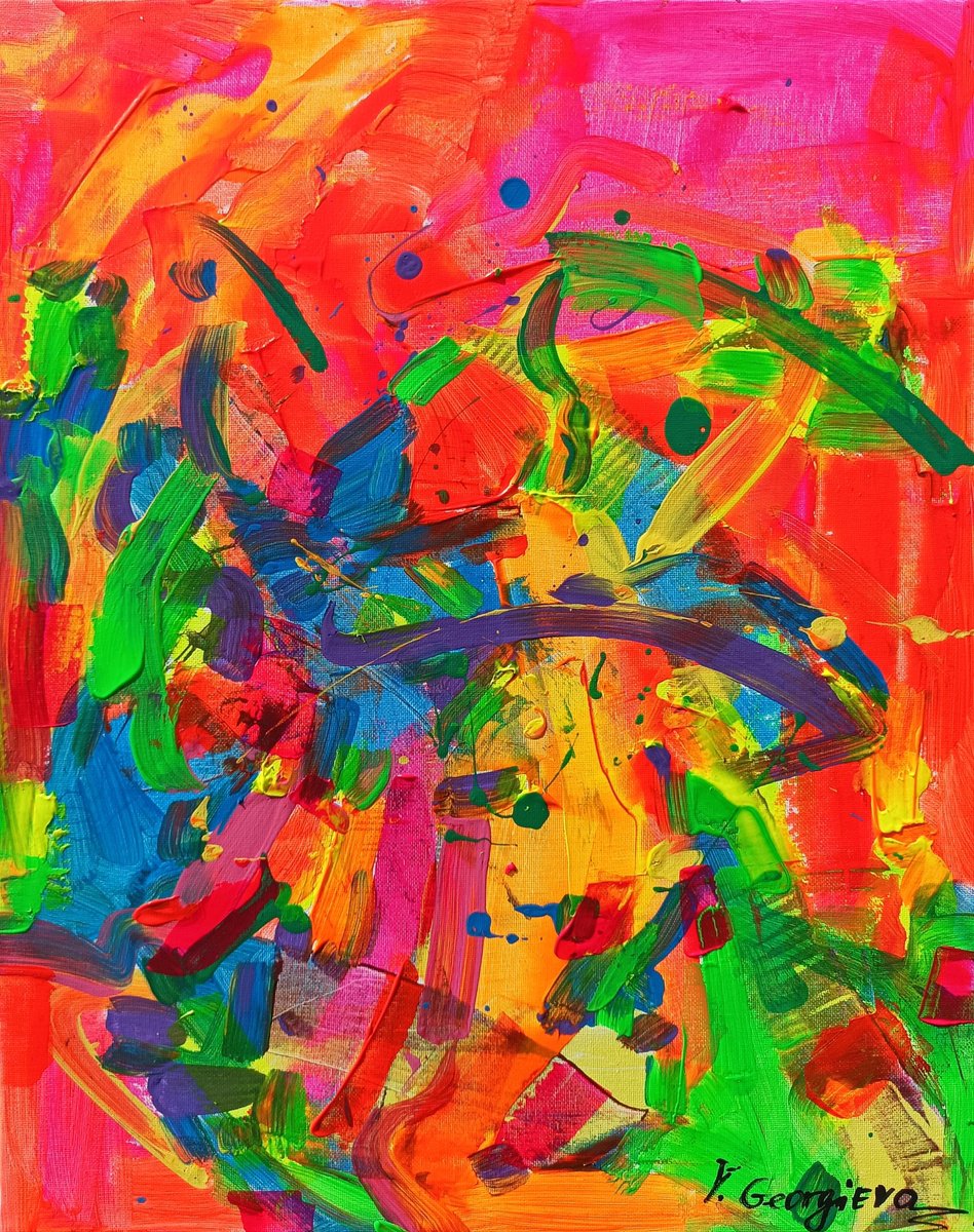 Abstract Acrylic Painting By Vanya Georgieva, 16 X 20", Simply Joyful, Original Artwork