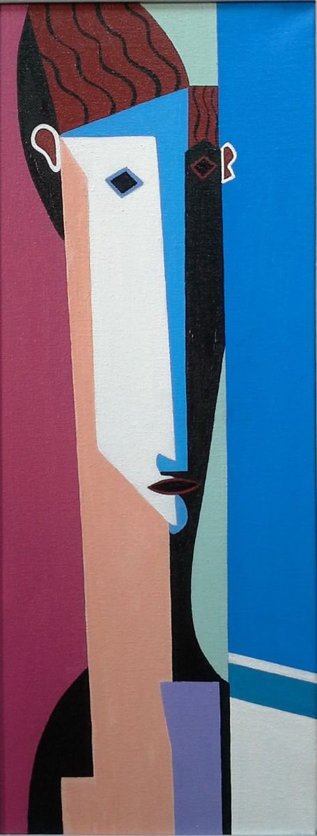 Geometric Portrait Oil Painting By Paul Heron, 11 X 23", Athena, Original Artwork