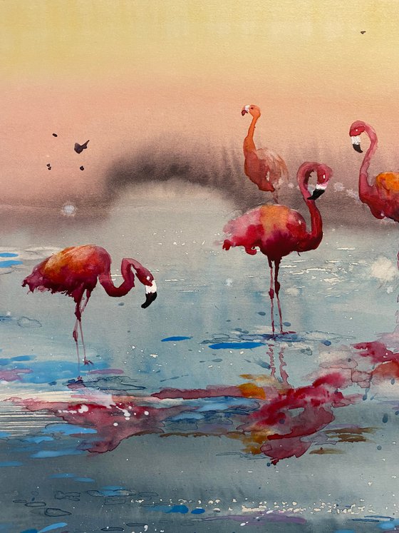 SOLD Watercolor “Flamingos Heaven” perfect gift