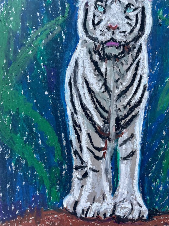 Tiger Original Oil Pastel Painting, Chinese New Year Gift, Animal Drawing,  Impressionist Wall Art Pastel drawing by Kate Grishakova | Artfinder