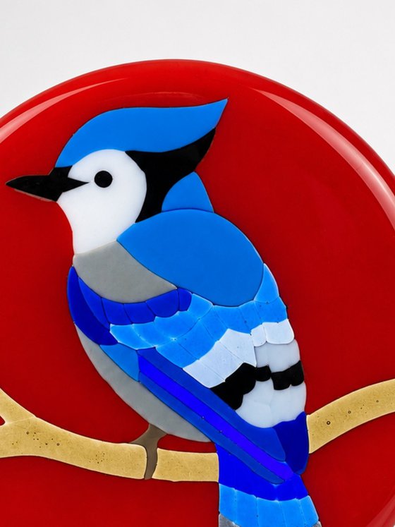 Blue Jay Fused Glass Art