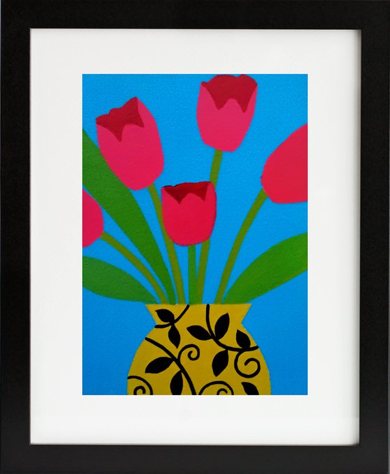 Pink Tulips in a Yellow Vase