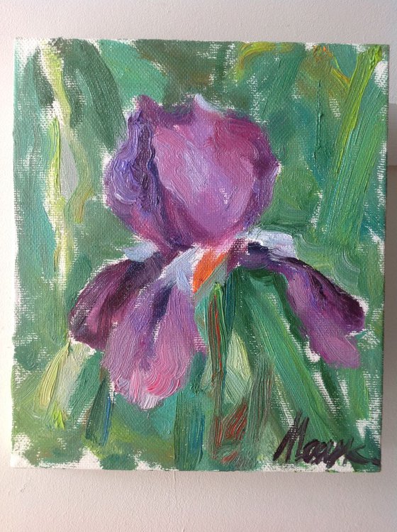 Violet iris . Spring Flowers original oil painting modern bouquet