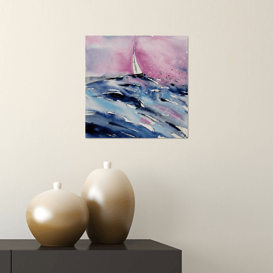 Sailboat painting. Seascape