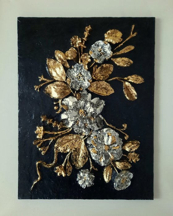 sculptural wall art "Silver and Gold"