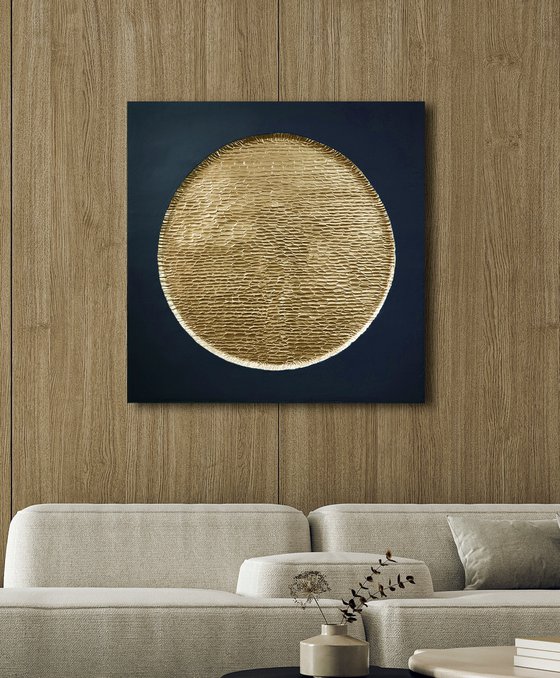 "Golden Blue Mars" Navy gold textured art