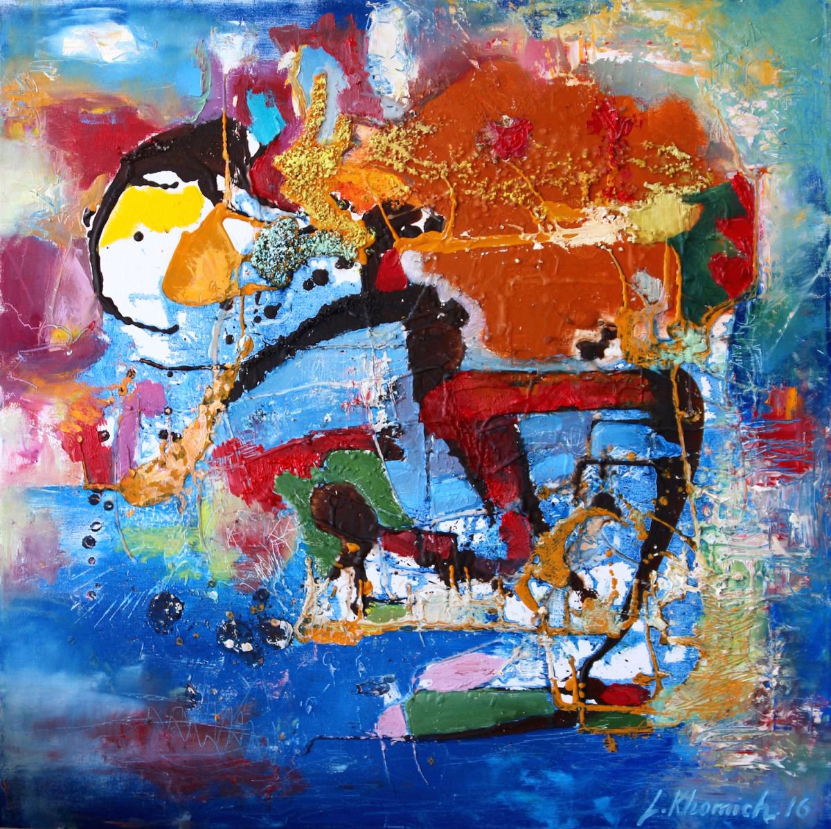 Olympic Champion Abstract Painting Contemporary Art 60x60cm Original Abstract Paintings Bl... by Leo Khomich
