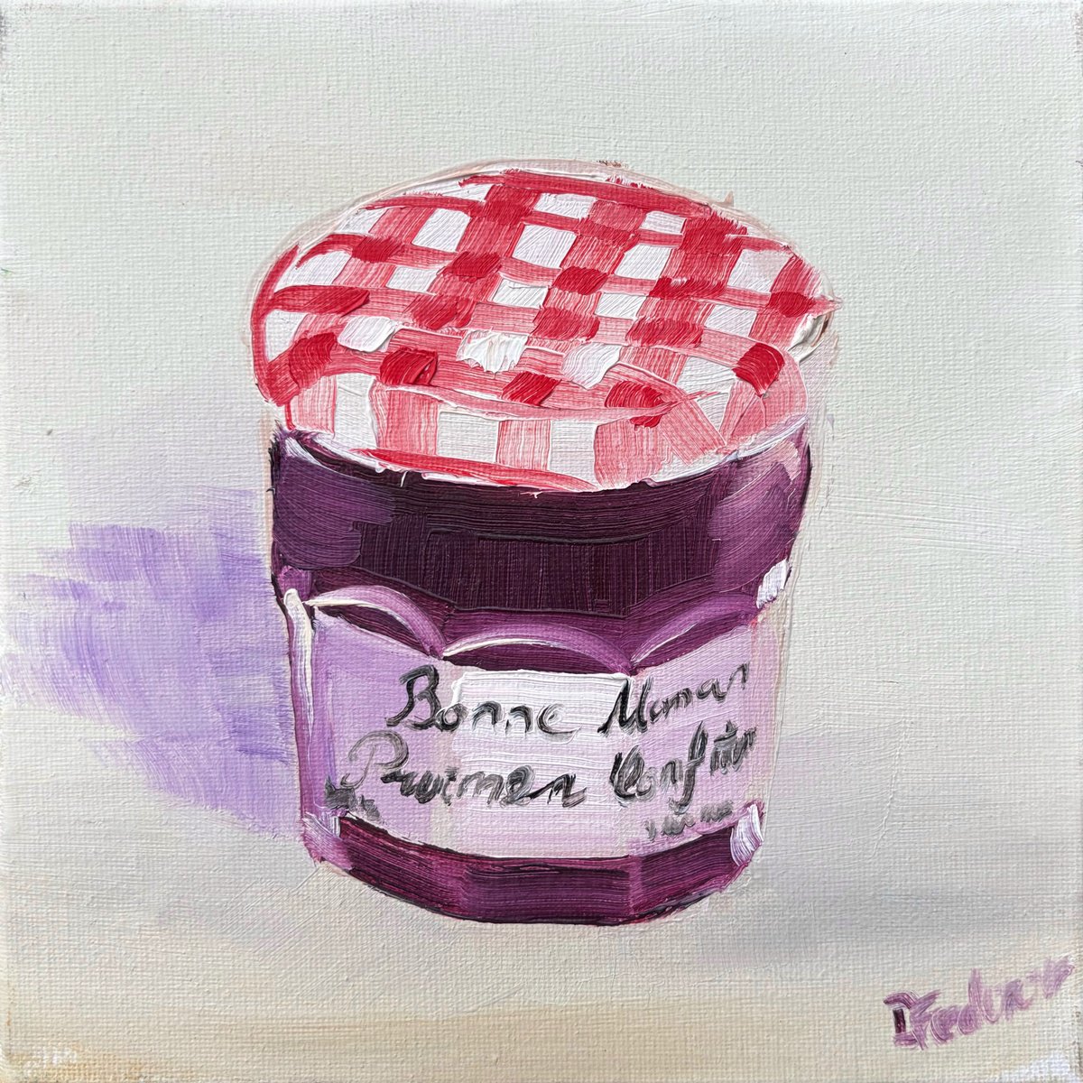 Impressionistic Still Life Oil Painting By Dmitry Fedorov, 8 X 8, Jam In The Small Glass Jar, Original Artwork