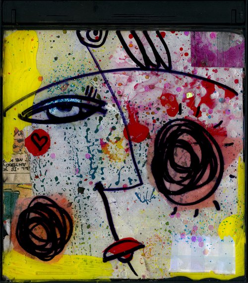 Mixed Media Funky Face 10 - Altered Cd Case Art by Kathy Morton Stanion by Kathy Morton Stanion